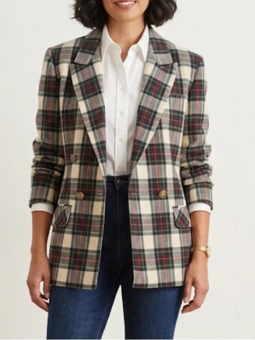 Vintage Giorgio Sant'Angelo Tartan Plaid 12 Linen Blend Blazer 100% pure wool